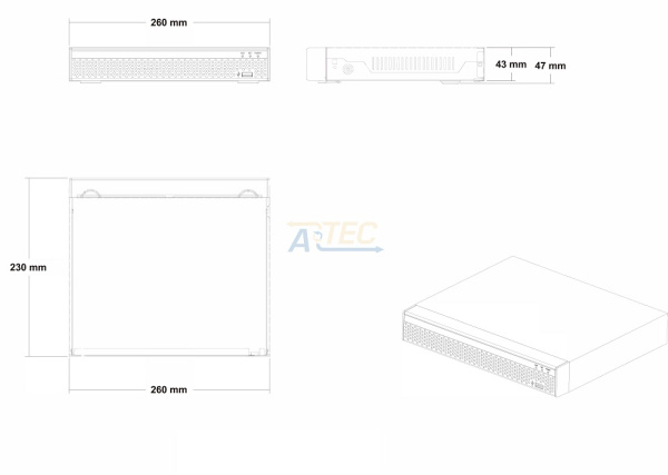 ATEC-UV04-702 Гибридный видеорегистратор, 5 Мп, 4(аналог)+2 (IP) канала